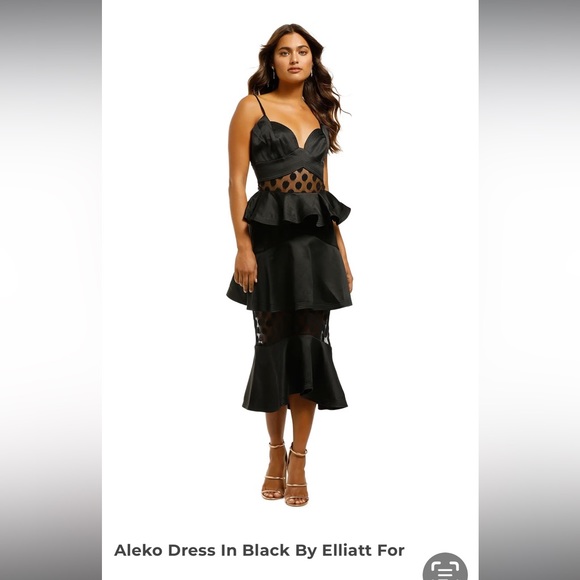 Elliatt Dresses & Skirts - Elliatt Black Aleko Spotted Mesh Peplum Midi Dress